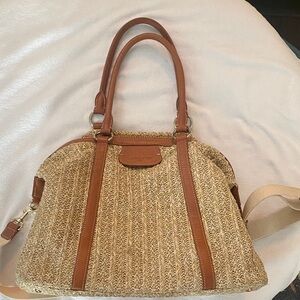 Lancaster Paris Tan and Brown woven Shoulder or satchel Bag
